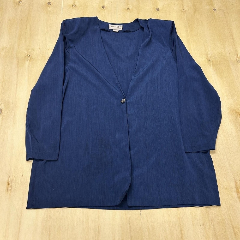 Vintage S.G. Sport Jacket Womens 1X 18/20W Blue Crepe Button Front Unlined USA